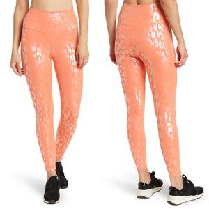 CARBON38 Pink Coral Metallic Leopard Print Foil 7/8 Athletic Leggings NWT